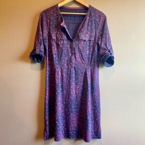 Patagonia Dress V-Neck Button 3/4 Length Sleeve Medium Md Purple Magenta Pink